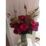 12 Short Red Rose's with Decorative Grass. 